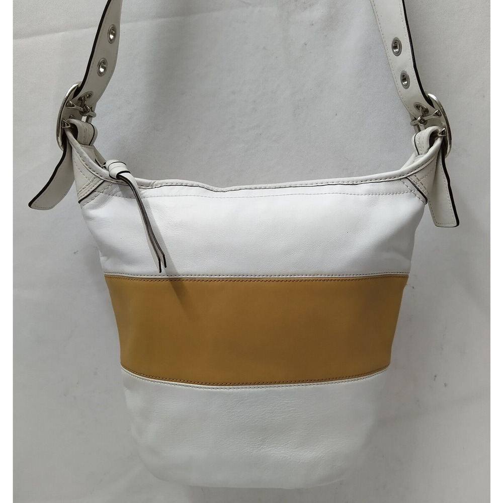 Coach Colorblock White Brown Leather Duffle Zipper Closure Crossbody Bag
